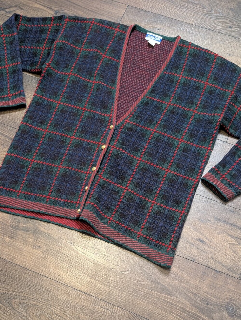 Pendleton Vintage Red & Green Plaid Wool Cardigan Sweater Size 1X